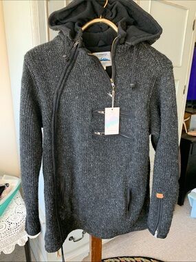 NWT Metro Side Zip Cardigan by Ark Fair Trade dark gray woolen jacket Size M